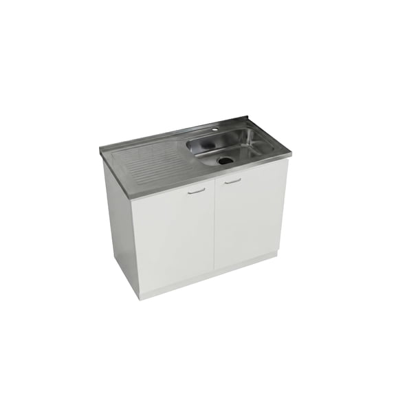 Tuhome Napoles 39 in Kitchen Sink Cabinet and Utility Sink, Stainless Steel Top and Drainboard, Freestanding Laundry Base, 2 Doors, 1 Shelf, 39.3 x 19.7 x 35.4 in, White, Faucet Not Included