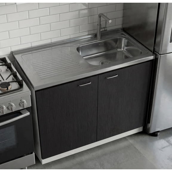 TUHOME Napoles 39" Utility Sink with Cabinet, Stainless Steel Laundry Sink