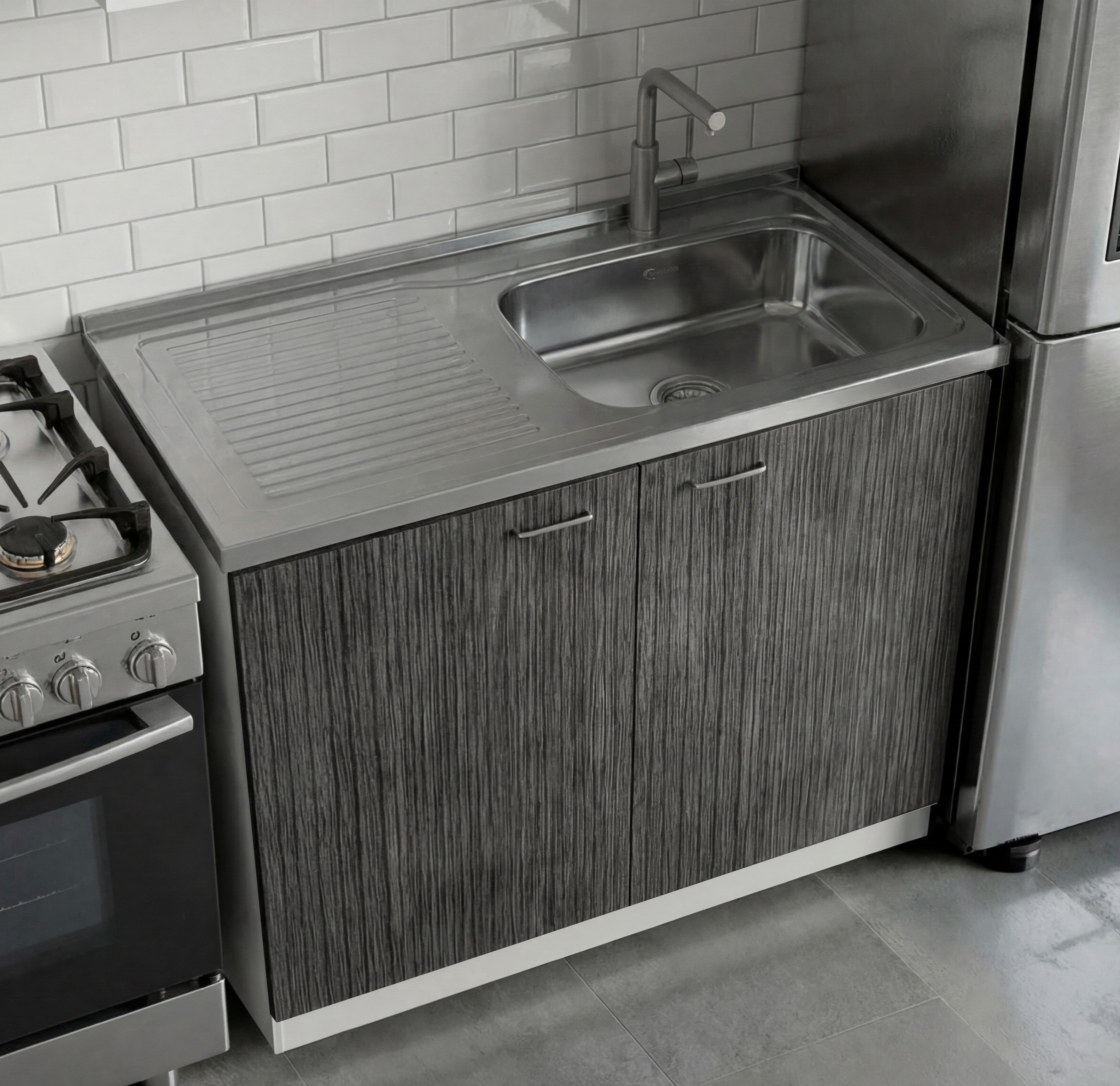 TUHOME Napoles Utility Sink Cabinet with Integrated Steel Sink, Double Door Storage
