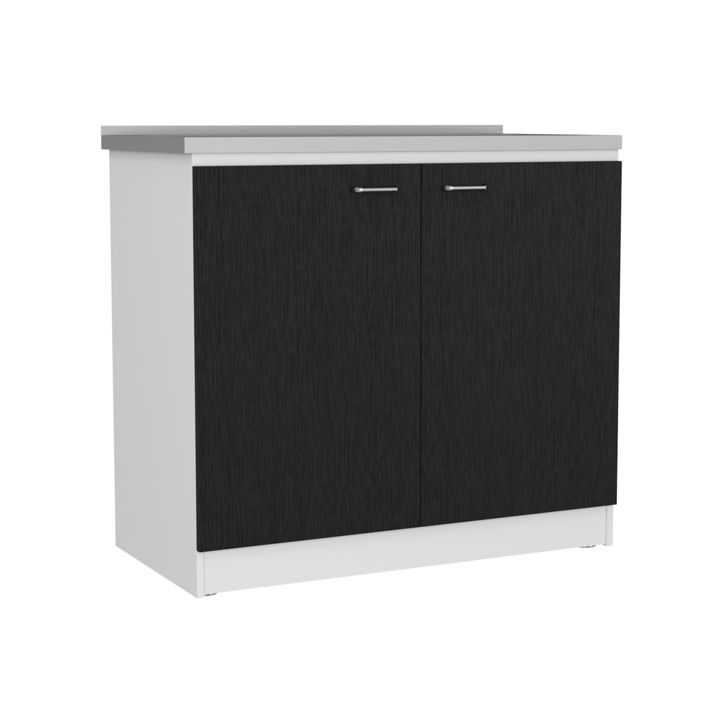 TUHOME Napoles Utility Sink With Cabinet, Aluminium Countertop, Two-Door  Cabinet, Metal Handle, Sink, Two Shelves, Black, For Kitchen Room