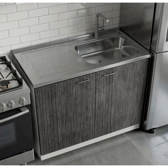 TUHOME Napoles Utility Sink Sink - White/Smoky Oak Engineered Wood