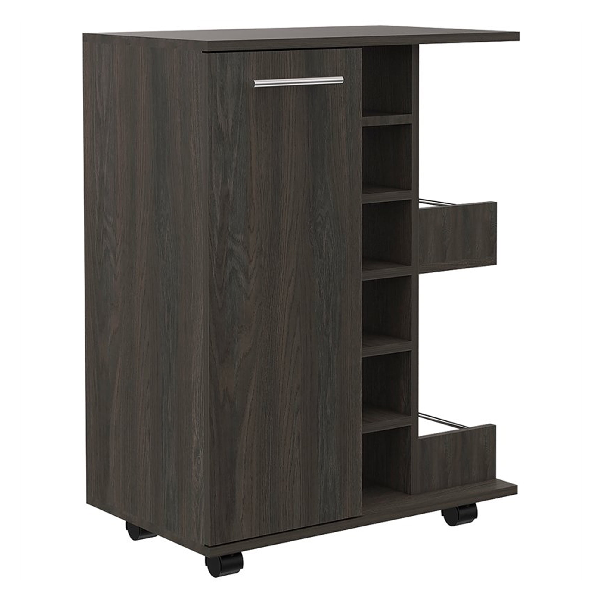 TUHOME Paris Mobile 6 Bottle Wooden Kitchen Bar Cart, Carbon Espresso