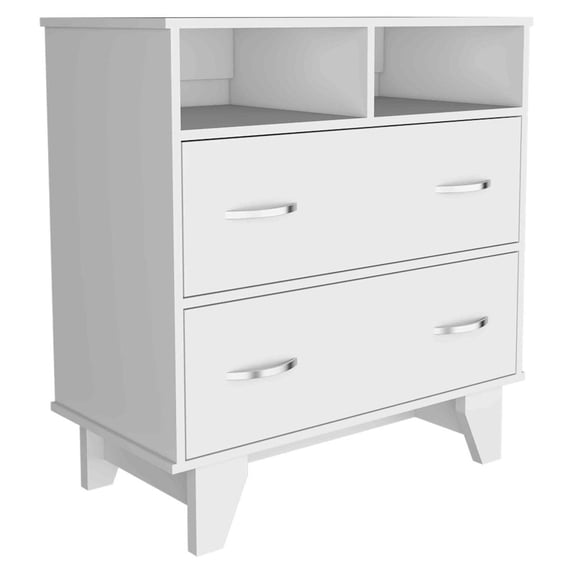 Portanova Two-Drawer Dresser with Dual Open Storage Shelves, Spacious Superior Top Surface