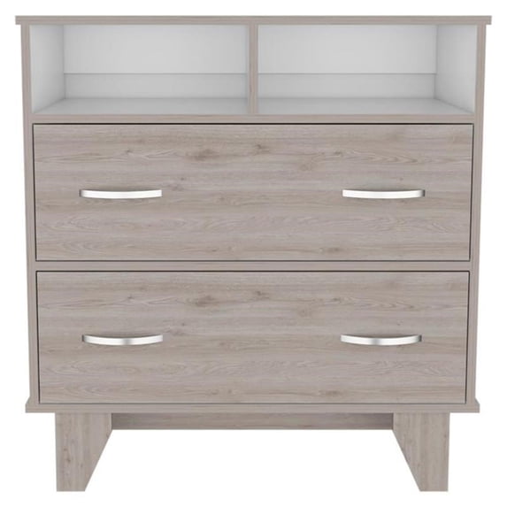 TUHOME Portanova Two Drawer Dresser - Light Gray Engineered Wood