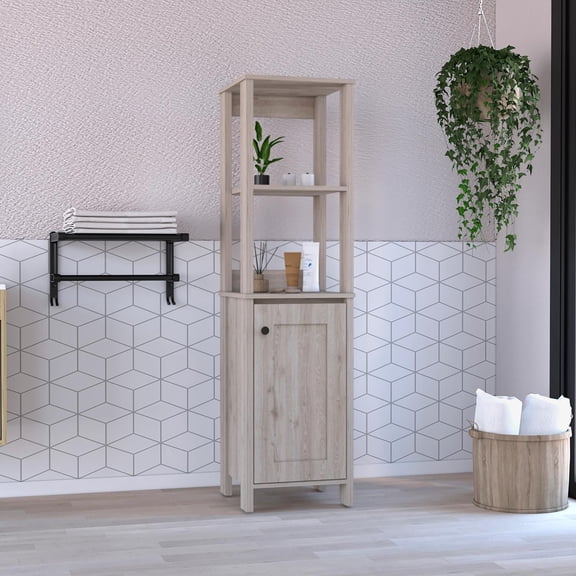 Tuhome St. Clair Linen Cabinet with Two Interior Shelves, Two Open Display Shelves