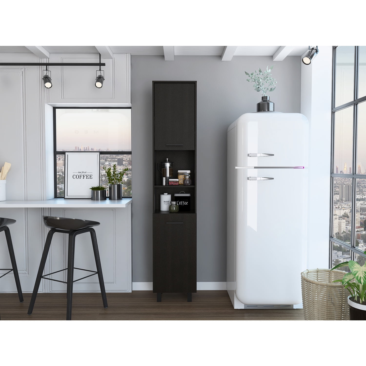 TUHOME Syrah Corner Bar Cabinet in Black Walmart