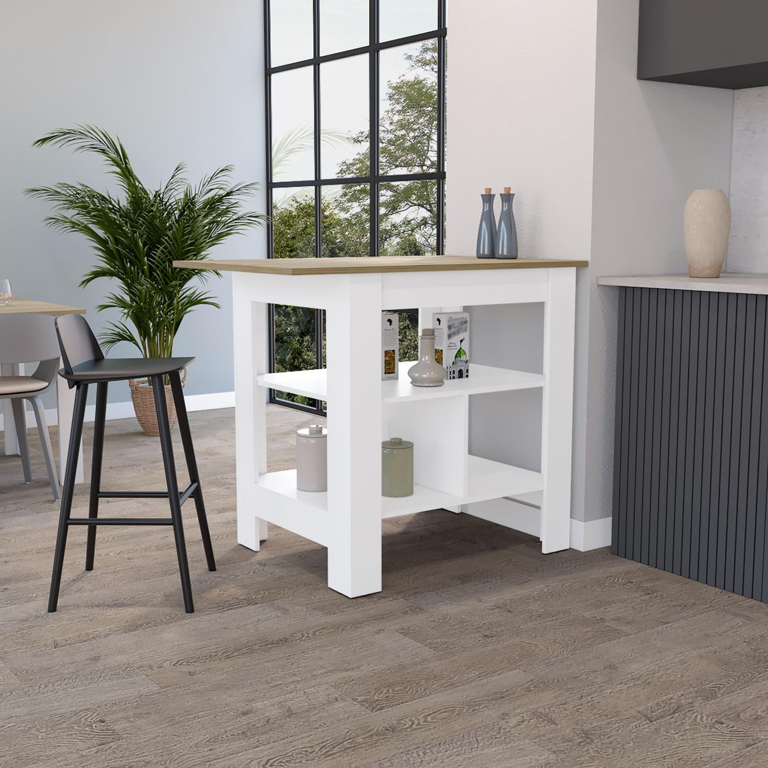 Syrah White and Light Brown Engineered Wood Kitchen Island