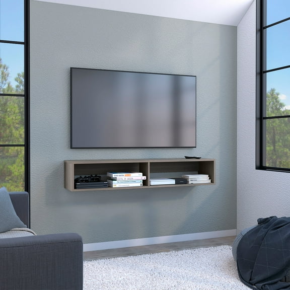 TUHOME Warrior Floating TV Stand with Two Open Media Shelves, Integrated Cable Management