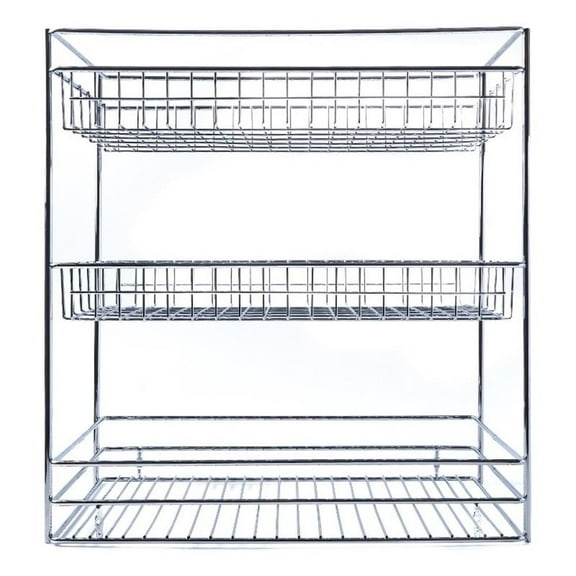 TUHOME silver metal Kitchen Cabinet Pull Out Basket 3 Tier Sliding Organizer