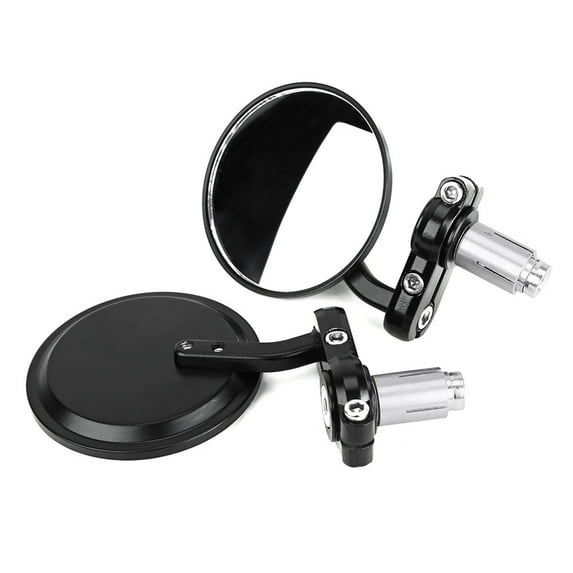 TUIBELYN 1 Pair Motorcycle Handlebar Mirror Round Rear View Side Mirrors Wide Angle Motorbike Mirrors for Street Bike Scooter Black
