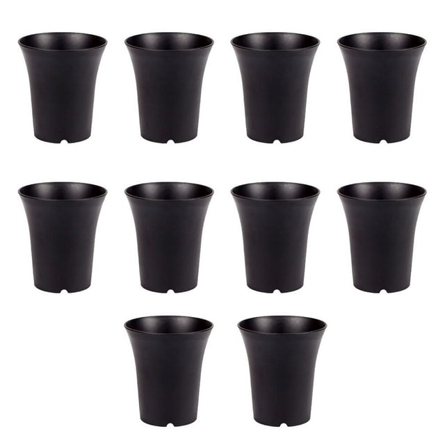 TUIBELYN 10 Black Plastic Flower Pots with Drainage Holes for Indoor