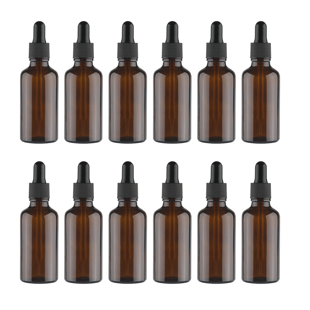 TUIBELYN 12pc 50ml Amber Glass Dropper Bottles w/ Eye Droppers for Oils