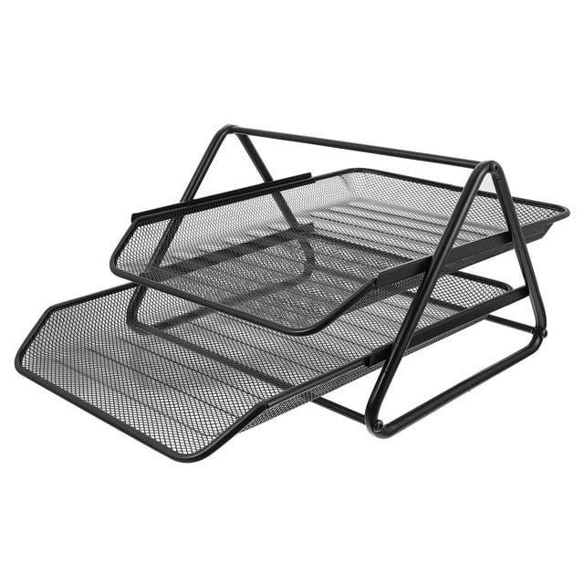 TUIBELYN 1pc Black 2-Tier Stackable Desk Organizer Document Tray File Holder Storage for Office and Home