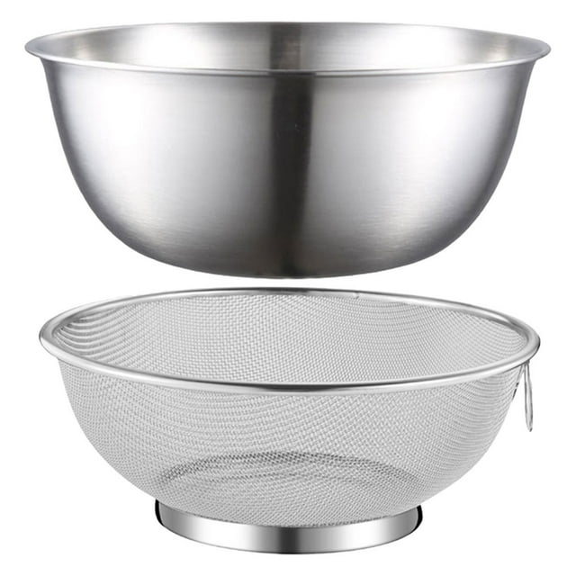 TUIBELYN 2 Stainless Steel Colander Mixing Bowl Kitchen Strainer Fruit