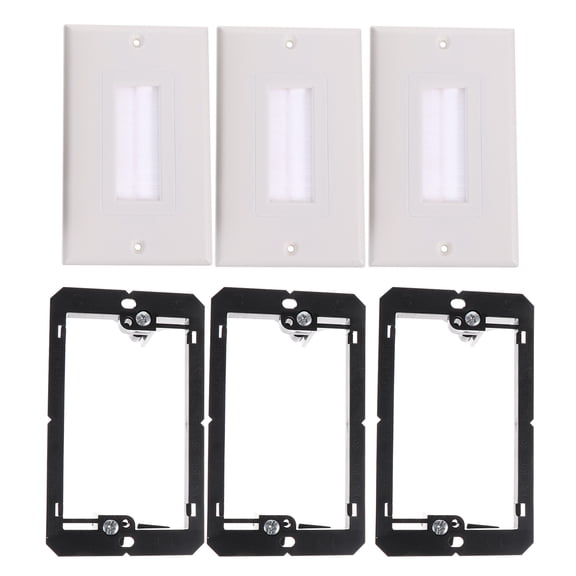 TUIBELYN 3-Pack Single Brush Wall Plate Cable Pass-Through Insert Bracket Support for 1 Gang Outlet