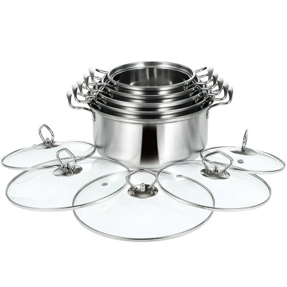 TUIBELYN 5-Piece Stainless Steel Stock Pot Set with Glass Lids, Large Stewing and Boiling Cooking Pots for Kitchen