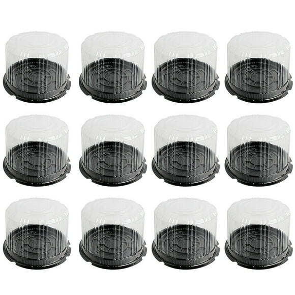 TUIBELYN 6" Clear Plastic Cake Container with Dome Lid & Board - Black