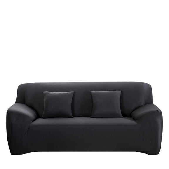 TUIBELYN Black Stretch Sofa Cover Slipcover Elastic Couch Cover Durable Furniture Shield Protector with 2pcs Square Throw Pillow Case for Home Office Hotel
