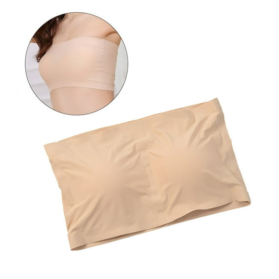 TUIBELYN Breathable Strapless Bandeau Bra Paded Removable Seamless Stretch Bandeau Tube Bra for Women Girls (Skin-color)