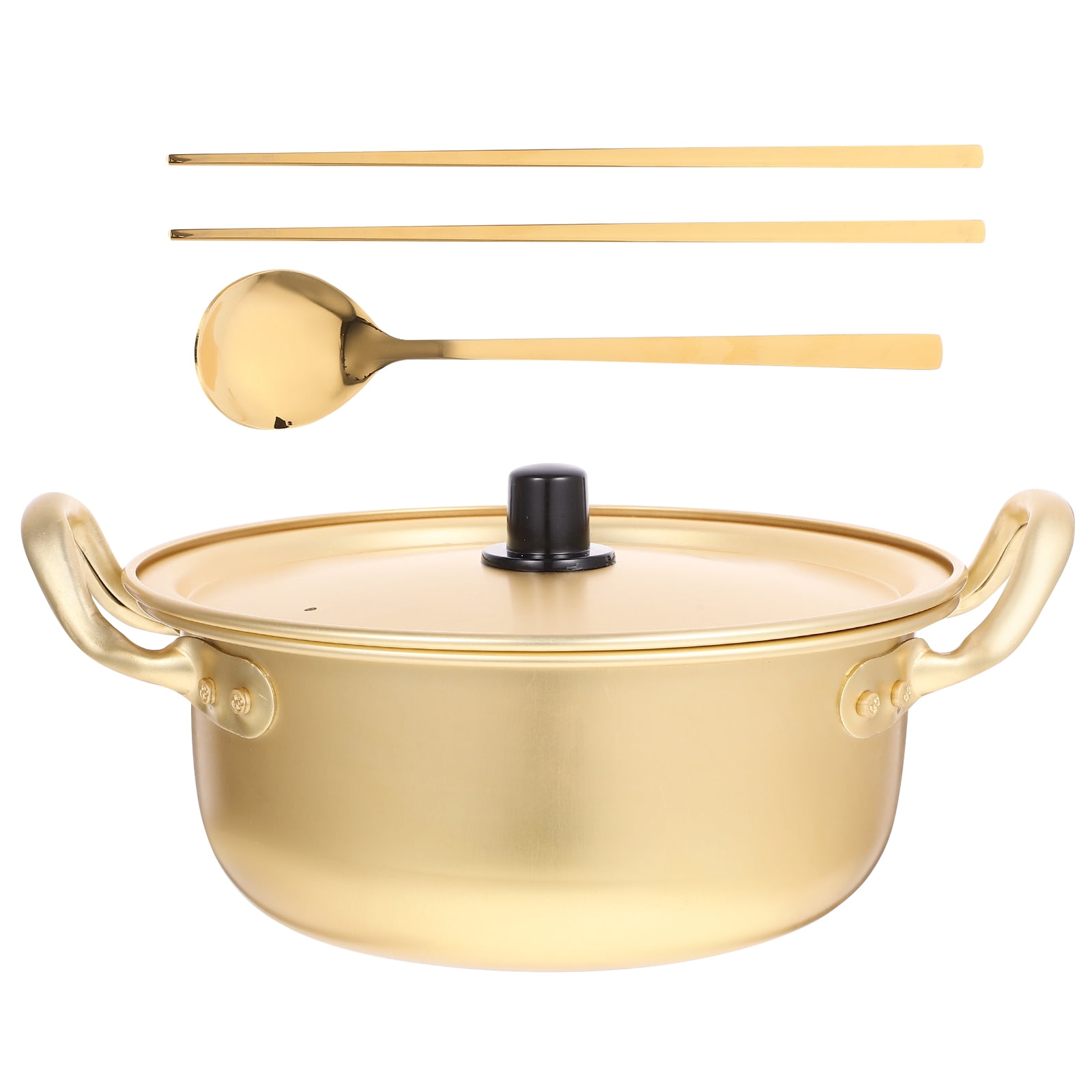 DOITOOL Korean Ramen Topf – 16 Cm, Aluminium, Mit Deckel, Löffel & Stäbchen – Für Ramyun, Suppe, Nudeln