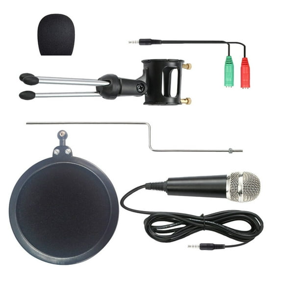 GOOHOCHY Black Microphone with Stand and Cable for Audio Recording Pop Filter Included Great Gift 6.5mm Size