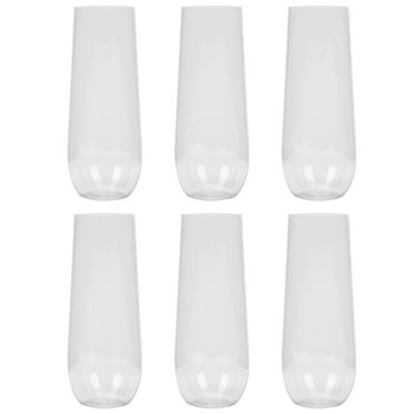 TUIBELYN Stemless Plastic Champagne Flutes 6Pcs 9oz Unbreakable Glasses for Weddings