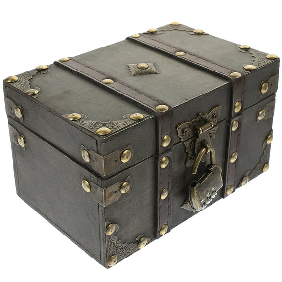 TUIBELYN Vintage Wooden Storage Box with Lock and Key - Grey