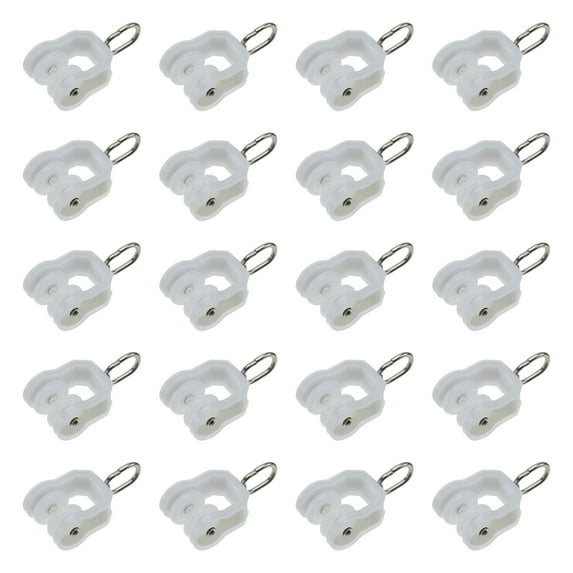 TUIBELYN White Shower Curtain Hooks 20pcs Twin Wheeled Rollers for Curtain Tracks