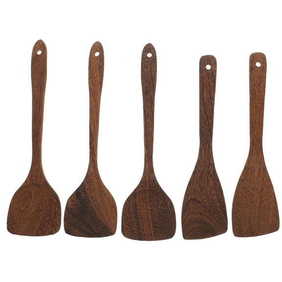TUIBELYN Wood Cooking Utensil Set Wooden Non Cooking Tool Ladle Spoons Slotted Spatula Mixing Spoon Cooking Serving Tool 5Pcs