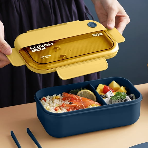 TUITOONM 2-Compartment Bento Lunch Box with Built-In Reusable Spoon and Fork, Leakproof Food Container with Secure Latches, Microwave-Safe Meal Prep Box for Adults 37.2oz