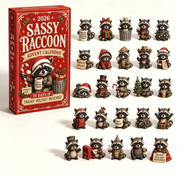 TUITOONM 24 Day Sassy Raccoon Advent Calendar 2026, Collectible Acrylic Ornaments, Funny Animal Christmas Countdown Set for Wildlife Lovers