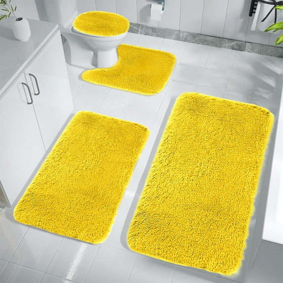 TUITOONM 4pcs Bathroom Tub Rugs Set with Toilet Rug Non Slip Solid Color Universal Soft Comfortable Washable Water Absorbent Bath Mats Home Decor