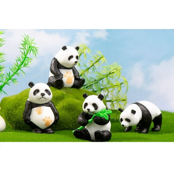 TUITOONM 4pcs Mini Panda Figurines Set with Bamboo Realistic Cute Panda Home Desk Ornament Birthday Party Decorations Supplies