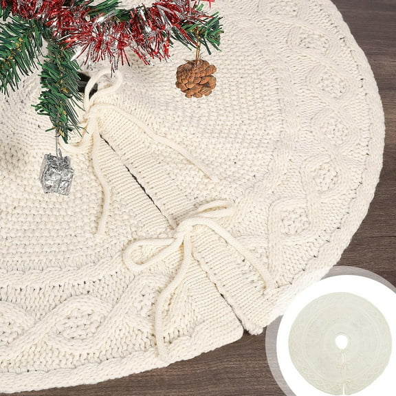 TUITOONM Beige Knitting Christmas Tree Skirt Holiday Tree Skirt For Christmas Holiday New Year Party Tree Mat Indoor Decor