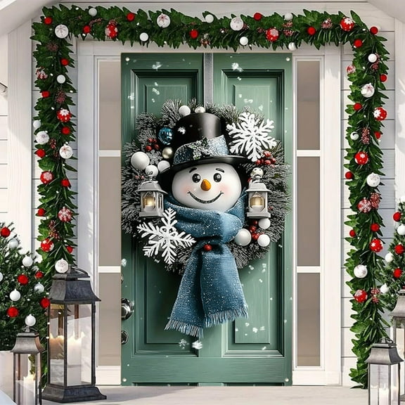TUITOONM Christmas Door Cover 35x71 Inch Polyester Fabric with Hanging Coil, Multicolor Holiday Door Curtain for Front Door Wall Tablecloth Party Decoration (1 Piece)