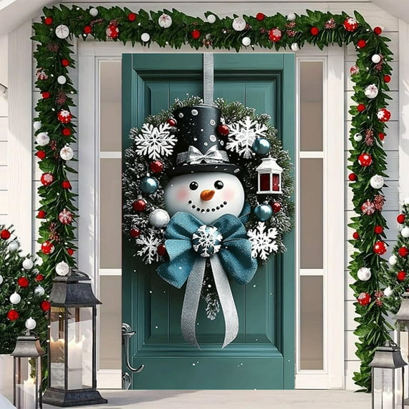 TUITOONM Christmas Door Cover 35x71 Inch Polyester Fabric with Hanging Coil, Multicolor Holiday Door Curtain for Front Door Wall Tablecloth Party Decoration (1 Piece)