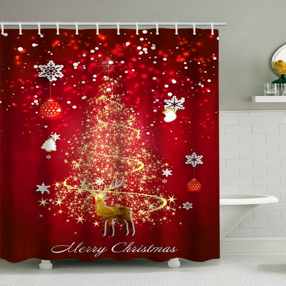 TUITOONM Christmas Shower Curtain for Bathroom Winter Holiday Vintage Decorative Fabric Cloth Waterproof Printing Polyester Shower Curtain