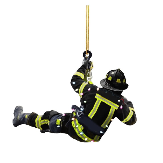 TUITOONM Firefighter Double sided Pendant Christmas Trees Door Window Car Home Hanging Prop Festival Party Decoration Kids Gift