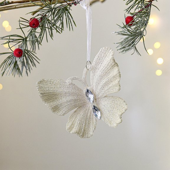 TUITOONM Glitter White Christmas Tree Hangings Door Window Stair Pendant Holiday Party Scene Arrangement Home Winter Decoration