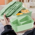 thumbnail image 1 of TUITOONM Green Large 3-Compartment Lunch Box with Leakproof Lid Cutlery Set Included Portable Bento Container for Adults Meal Prep Food Storage Container Microwave Safe 42.27oz, 1 of 8