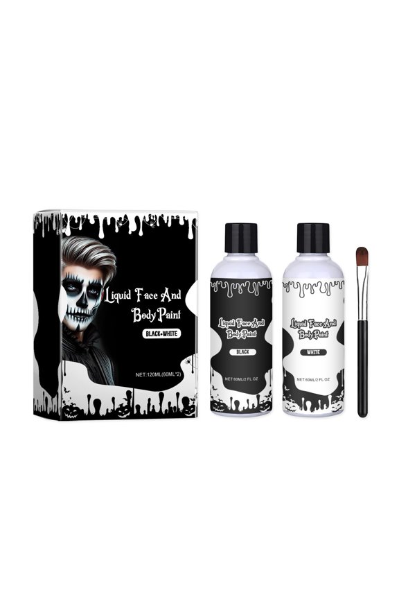 Halloween Face & Body Paint Set 120ml High-Coverage Liquid Makeup for Clown, Zombie & Costume Looks, Long-Lasting, Non-Greasy, Includes Brush