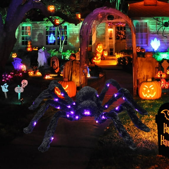 TUITOONM Halloween Glowing Spider Glow in the Dark Outdoor Party Spider Decoration Festival Decoration Props Plush Big Spider Outdoor
