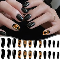 TUITOONM Halloween Nail Stickers Creepy Pumpkin & Cat Nail Art Patches 24pcs Self-Adhesive, Reusable Spooky Manicure Decals for Women & Teens