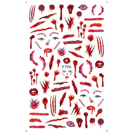 TUITOONM Halloween Nail Stickers Red & Black Self-Adhesive Ultra-Thin Decals for Spooky Manicures, 0.04mm Flexible DIY Nail Art