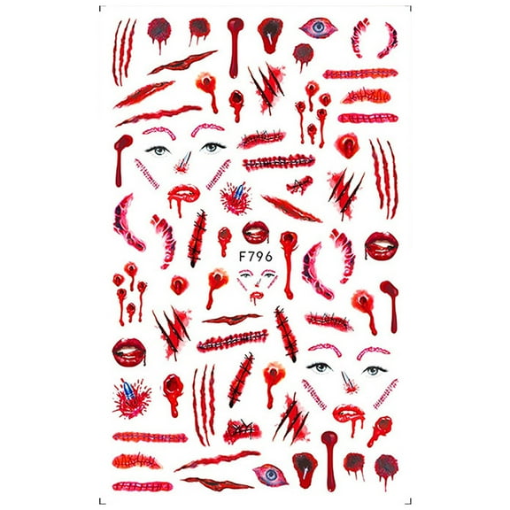TUITOONM Halloween Nail Stickers Red & Black Self-Adhesive Ultra-Thin Decals for Spooky Manicures, 0.04mm Flexible DIY Nail Art