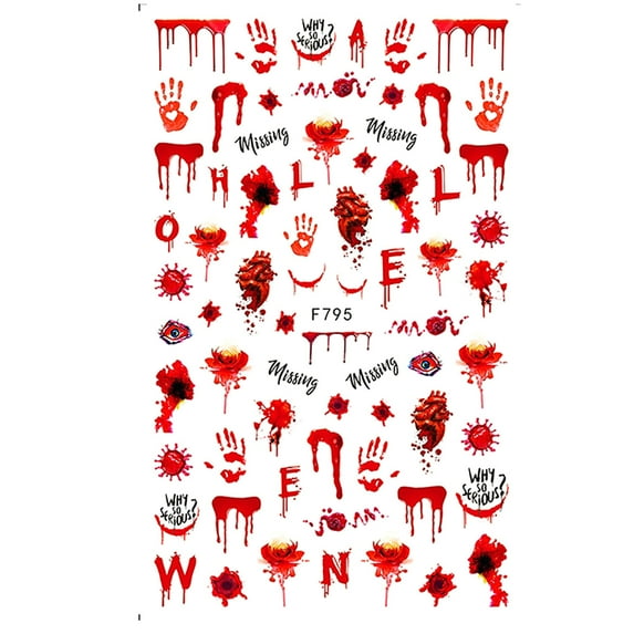 TUITOONM Halloween Nail Stickers Red & Black Self-Adhesive Ultra-Thin Decals for Spooky Manicures, 0.04mm Flexible DIY Nail Art