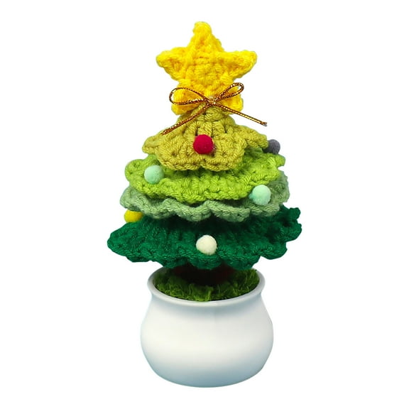 TUITOONM Handmade Crochet Christmas Tree Woolen Plant Potted Home Desktop Office Ornament Kids Room Study Decoration Holiday Gift