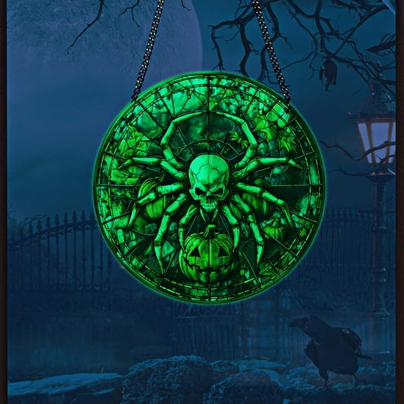 TUITOONM Hanging Sign Glow in The Dark Wall Decor Halloween Luminous Spooky Ghost Skull Skeleton Acrylic Window Hanging Ornament for Living Room Kitchen Skull Hanging Sign Decoration