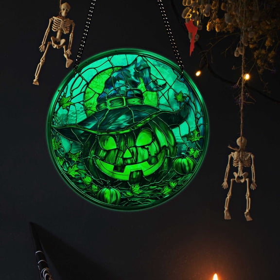 TUITOONM Hanging Sign Glow in The Dark Wall Decor Halloween Luminous Spooky Ghost Skull Skeleton Acrylic Window Hanging Ornament for Living Room Kitchen Skull Hanging Sign Decoration