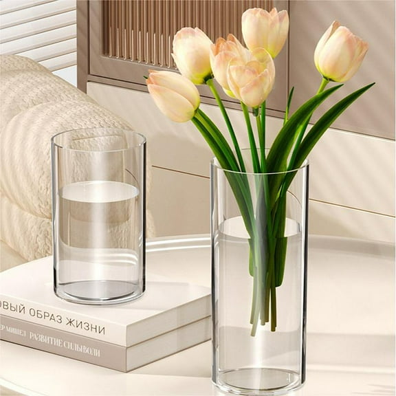 TUITOONM Hydroponic Straight Tube Plastic Floor-to-Ceiling Flower Vase, Crystal Clear Minimalist Cylinder, Weighted Non-Slip Base, Food-Grade Scratch-Resistant Plastic for Tulips